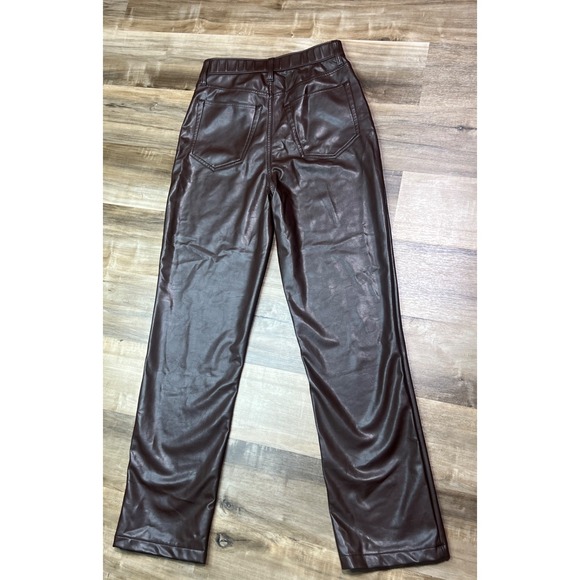 Abercrombie & Fitch Vegan Leather 90s Straight Pants Women's 27 Brown High Rise - Picture 3 of 12
